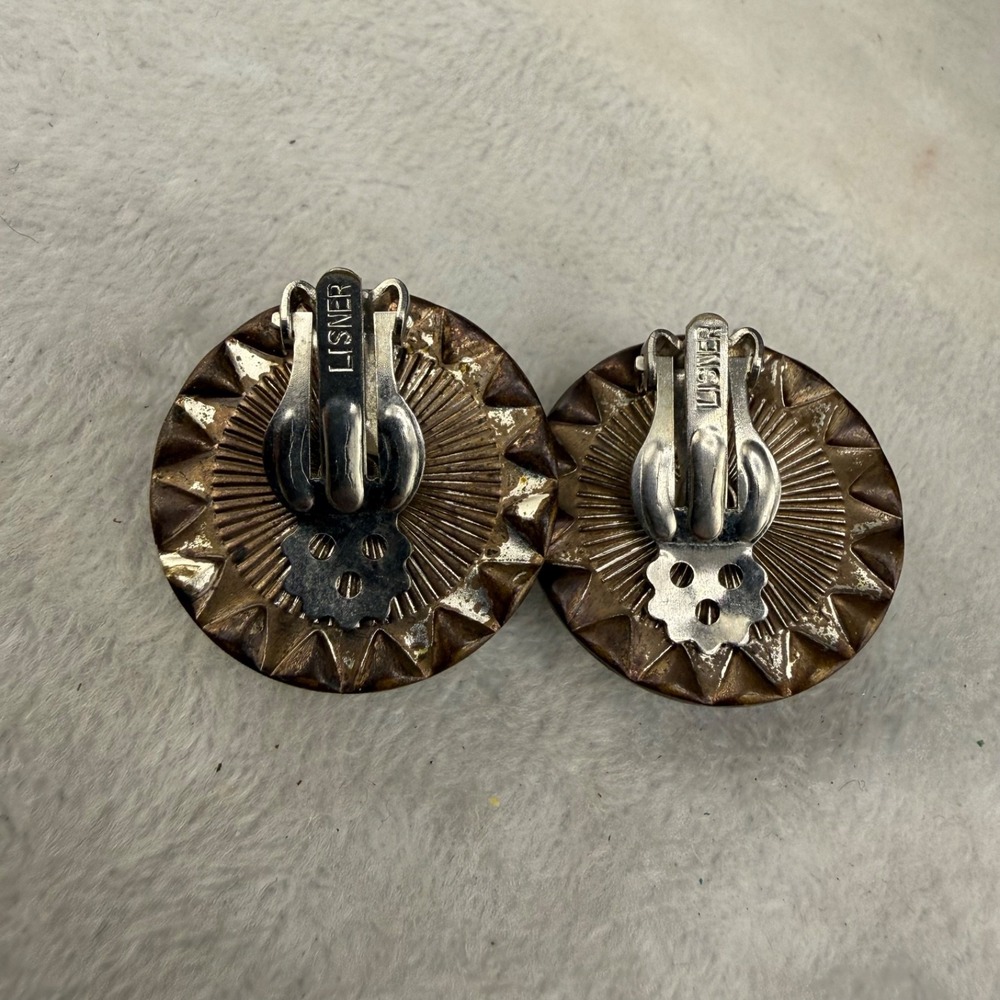 Vintage Lisner Rhinestone Clip On Earrings Moon Glow Thermoset Silver Tone Dome - Picture 8 of 12